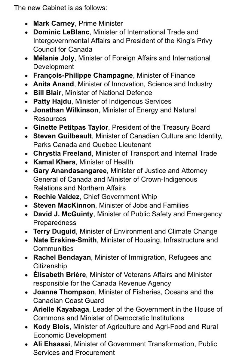 l_stone's tweet image. Prime Minister Mark Carney’s cabinet.
#cdnpoli