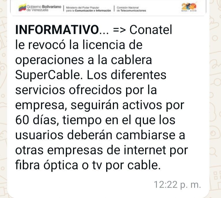soymacaracuay's tweet photo. #Supercable Revocada licencia de la cablera @SuperCableVen en Venezuela, lamentamos la decisión, más aún por el personal que quedara s/empleo.
Esperemos que la decisión de Conatel sea revertida y exista una solución.
@infomacaracuay
@traffiCARACAS__
@ReporteYa
@FaroComunitario https://t.co/5JN5h6fboN