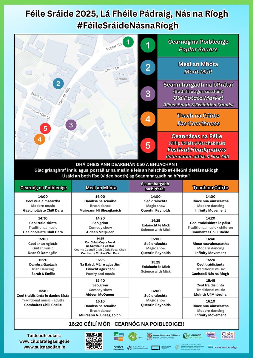 Cill Dara le Gaeilge (@cilldaragaeilge) on Twitter photo An clár ama don Fhéile Sráide Dé Luain ar a 2.00 i Nás na Ríogh!
The timetable for our St Patrick's Day Féile Sráide on Monday at 2pm in Naas! Tuilleadh eolais: cilldaralegaeilge.ie/seachtain-na-g…
<a href="/NaasBall/">The Naas Ball</a> <a href="/ForasnaGaeilge/">Foras na Gaeilge</a> <a href="/SnaGaeilge/">Seachtain na Gaeilge le Energia</a> <a href="/creativeirl/">Creative Ireland</a> <a href="/KildareCoCo/">Kildare County Council</a> An clár ama don Fhéile Sráide Dé Luain ar a 2.00 i Nás na Ríogh!
The timetable for our St Patrick's Day Féile Sráide on Monday at 2pm in Naas! Tuilleadh eolais: cilldaralegaeilge.ie/seachtain-na-g…
<a href="/NaasBall/">The Naas Ball</a> <a href="/ForasnaGaeilge/">Foras na Gaeilge</a> <a href="/SnaGaeilge/">Seachtain na Gaeilge le Energia</a> <a href="/creativeirl/">Creative Ireland</a> <a href="/KildareCoCo/">Kildare County Council</a>