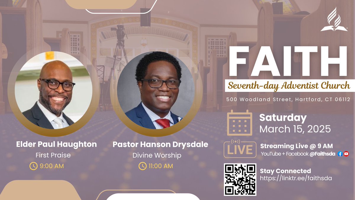 faith_sda's tweet photo. Sabbath Flow - 3.15.25

9AM - First Praise |  Elder Paul Haughton
10 AM -  Sabbath School panel
11AM - Divine Worship | Pastor Hanson Drysdale
4:30 PM - AY | Rap Session with Pastor D
* Global Youth Day projects from 9 am - 2 pm

To stay connected visit https://t.co/kd3x8wCOdL https://t.co/wY6WKh4o0z