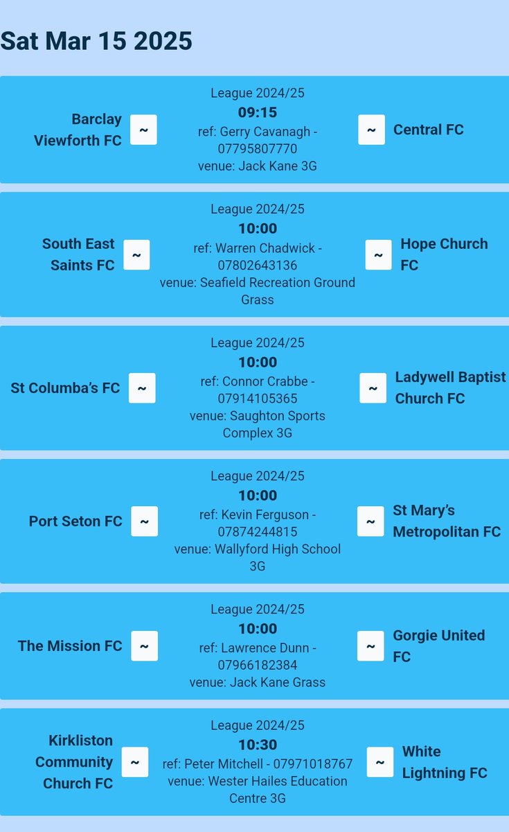 Tomorrow's matches in the league. Good luck to all teams involved.