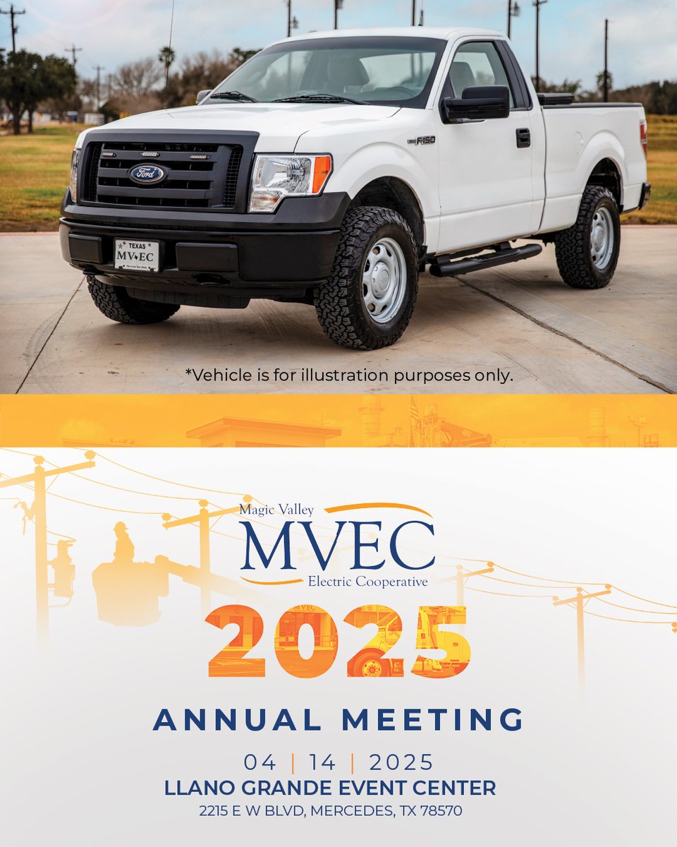 MagicValleyEC's tweet image. 𝗝𝗼𝗶𝗻 𝗨𝘀 𝗮𝘁 𝘁𝗵𝗲 𝗔𝗻𝗻𝘂𝗮𝗹 𝗠𝗲𝗲𝘁𝗶𝗻𝗴 𝗼𝗻 𝗔𝗽𝗿𝗶𝗹 𝟭𝟰

MVEC Members, attend our Annual Meeting on April 14 for a chance to win a Ford Truck! 🚘 For details, check out the latest issue of Texas Co-Op Power Magazine.