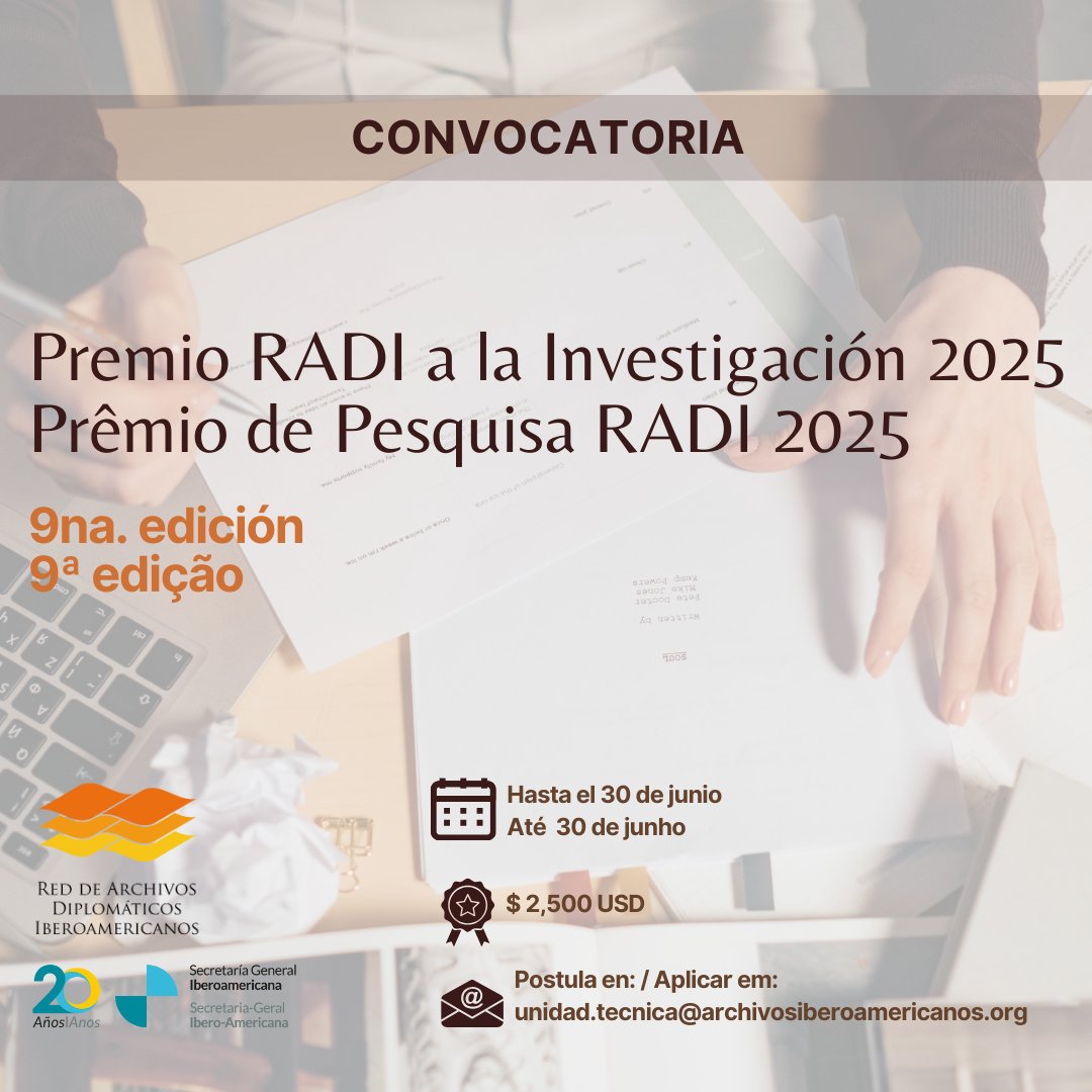 RADIarchivos's tweet photo. Está aberta a convocatória para a apresentação de candidaturas ao Prémio de Investigação RADI 2025.  O concurso está aberto até 30 de junho de 2025 e o prémio para a investigação vencedora será de 2500 dólares.
https://t.co/6eKu1RRQK6 https://t.co/OPAqGj3ENL