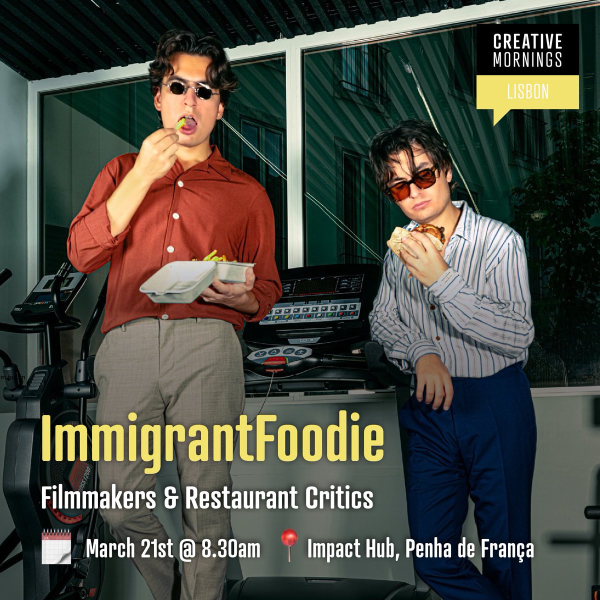Join us for CreativeMornings Lisbon at Impact Hub Lisbon (Penha de França) and hear the incredible story of the brothers behind ImmigrantFoodie.

Get your free tickets now: bit.ly/3XRVQ0N
🗓️ Friday, March 21st from 8.30am
#cmparallel #cmlisbon #lisbon