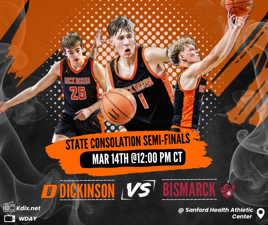 🏀🏀GAME DAY🏀🏀

We look to extend our season for another day today as we take on the Bismarck Demons in the consolation semifinals at 12:00 CT at the SHAC.

📺: WDAY+
Listen: kdix.net