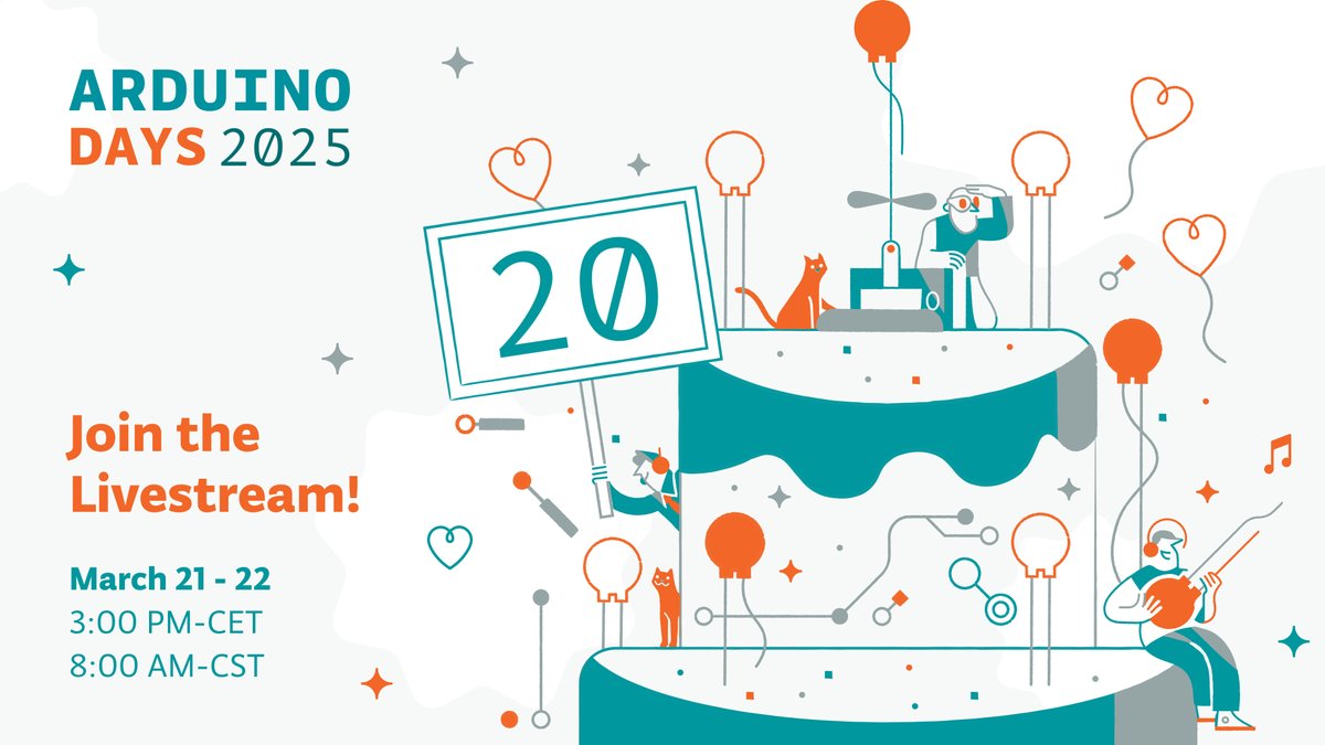 arduino's tweet image. Mark your calendars and tune in March 21st-22nd to our Arduino Days 2025 livestream! 🎉
Day 1️⃣: youtube.com/watch?v=4uCY7v…
Day 2️⃣: youtube.com/watch?v=UXBFlc…
🗓️ The agenda is now available! days.arduino.cc