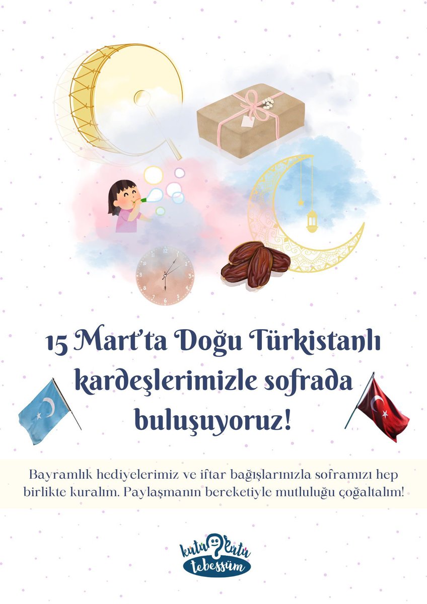 15 Mart’ta Doğu Türkistanlı kardeşlerimizle iftar sofrasında buluşuyoruz!

Bu Ramazan, bayramlık hediyelerimiz ve iftar bağışlarımızla paylaşmanın bereketini çoğaltıyoruz. 

Detaylı bilgi için DM! 📩✨