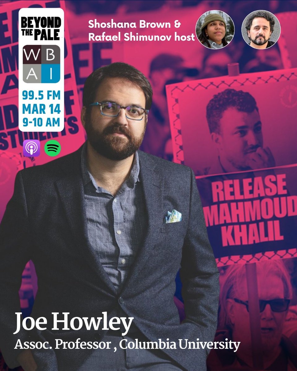 Rafael Shimunov ✡️ 🍉 (@rafaelshimunov) on Twitter photo This morning <a href="/BeyondThePaleFM/">Beyond The Pale / 99.5 FM NYC</a> will be on with Columbia University Associate Professor Joe Howley <a href="/hashtagoras/">Joseph A. Howley</a> to talk about staff efforts to fight for the release of Mahmoud Khalil.
99.5 FM NY and streaming at WBAI.org This morning <a href="/BeyondThePaleFM/">Beyond The Pale / 99.5 FM NYC</a> will be on with Columbia University Associate Professor Joe Howley <a href="/hashtagoras/">Joseph A. Howley</a> to talk about staff efforts to fight for the release of Mahmoud Khalil.
99.5 FM NY and streaming at WBAI.org