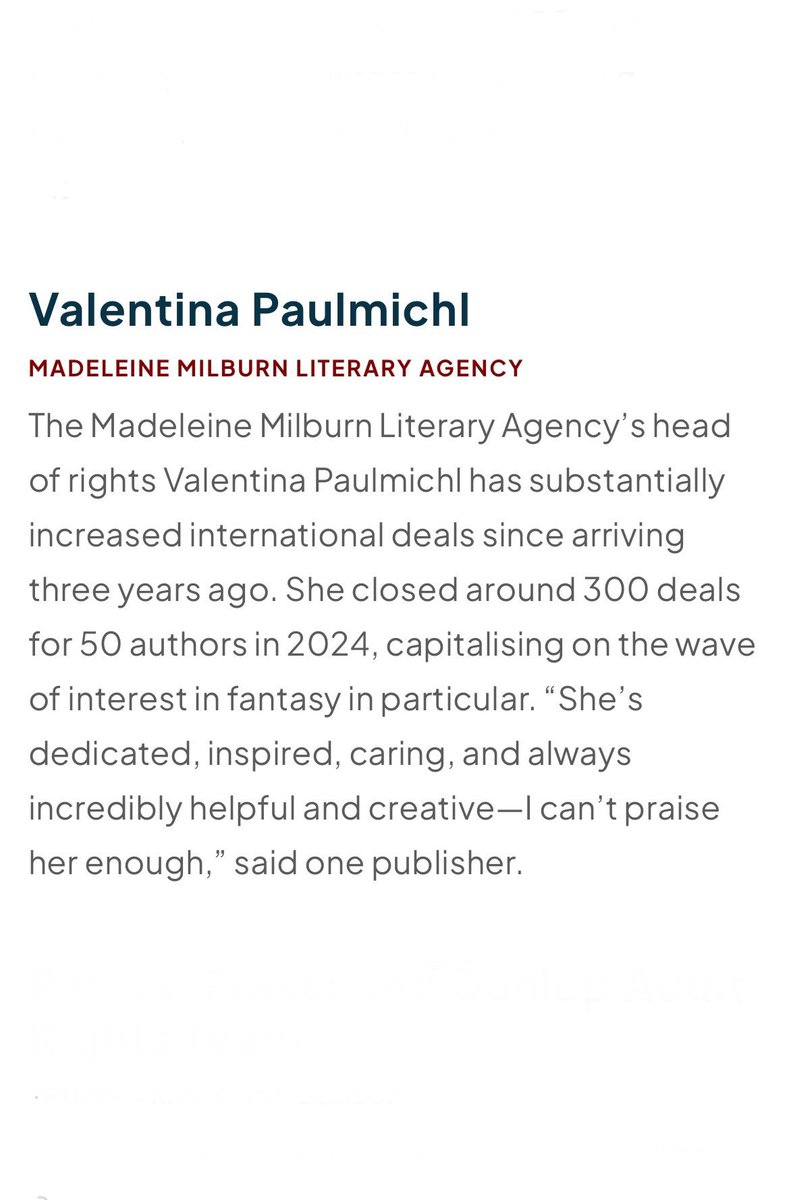 Madeleine Milburn Agency (@mmlitagency) on Twitter photo Congratulations to our Head of Rights, <a href="/ValePaulmichl/">Valentina Paulmichl</a> , on being shortlisted for Rights Professional of the Year at the #BritishBookAwards 2025 🥳
Thank you #Nibbies and best of luck to all the shortlistees✨
Check the full shortlist here 👉thebookseller.com/british-book-a… Congratulations to our Head of Rights, <a href="/ValePaulmichl/">Valentina Paulmichl</a> , on being shortlisted for Rights Professional of the Year at the #BritishBookAwards 2025 🥳
Thank you #Nibbies and best of luck to all the shortlistees✨
Check the full shortlist here 👉thebookseller.com/british-book-a…