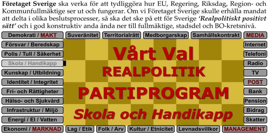 FSredaktionen's tweet photo. Sveriges Skolor/Lärosäten, hur väl passar dom ’alla’ barn och unga? Vilka diskvalificeras, och då på grund av vad? Skolan idag är enbart anpassad till en ’Akademisk Elit’ och deras sätt att ’vilja’ undervisa! https://t.co/cWgunl8f4x #valet2026 #bostad #bopol #svpol #svpolitik
Alla barn betyder något, både idag och i framtiden. Alla våra barn behövs om Sverige som Nation och Samhälle ska kunna fungera! Alla våra barn kan och behöver lära sig ett yrke. ’Handikappade’, barn som vuxna, kan dom med. Men vad får dom lära sig i Skolan idag, eller inte?
Realpolitik menar att ’alla’ barn är vår viktigaste resurs. Alla barn kan och kan lära sig någonting andra inte kan?
Företaget Sverige avser differentiera Skolan så att alla kan lära sig utifrån sina ’egna’ förutsättningar. Svenska Skolor och Lärosäten, ska, och får inte enbart vara till för enfaldigt akademiskt vissa (lärare och elever), som samtidigt då också avvisar och dumförklarar alla andra.