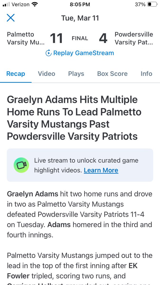had a great game against powdersville Tuesday night with 2 home runs and 2 double plays from right field!! so excited to be starting the season with my girls! <a href="/PalmettoSoftba1/">Palmetto Softball</a> <a href="/ChadNelms4/">Chad Nelms</a>