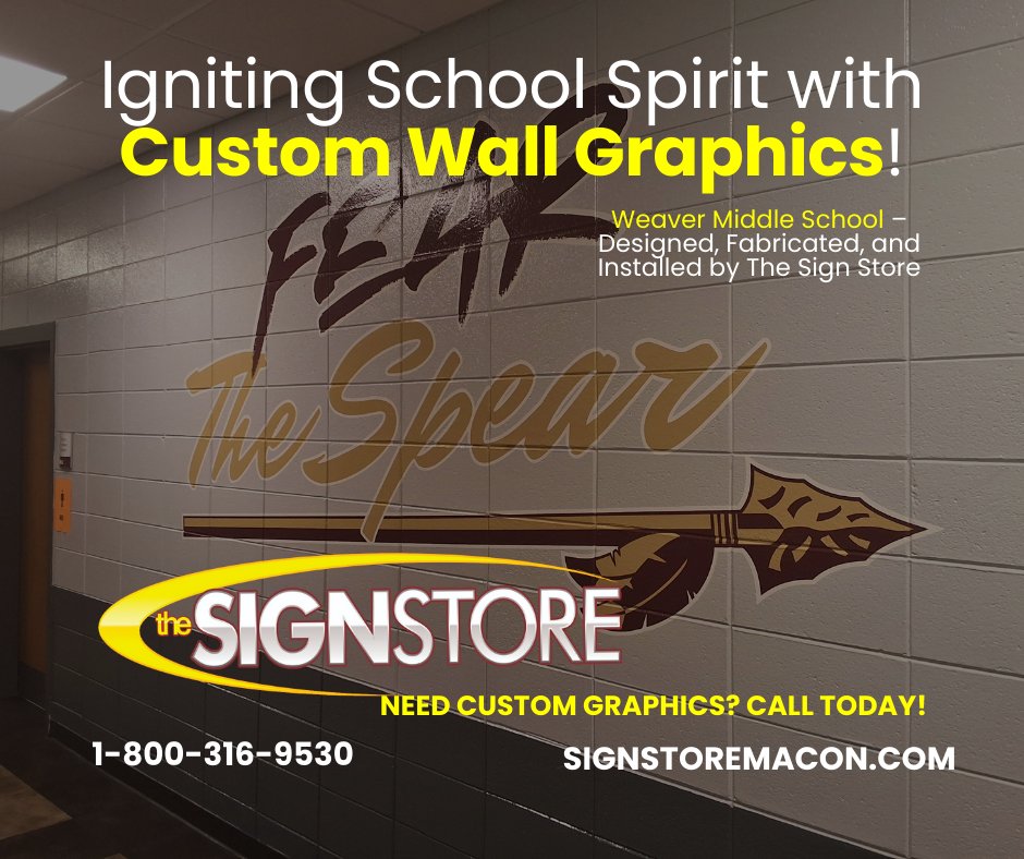 signstoremacon's tweet photo. Just completed bold wall graphics for Weaver Middle School! Proud to partner with Bibb County Schools to inspire students with motivational designs. Need custom graphics? Call 1-800-316-9530 or visit https://t.co/dNhhIhlGFC. #TheSignStore #SchoolSpirit #VinylGraphics #MaconGA https://t.co/nPamYAqsGw