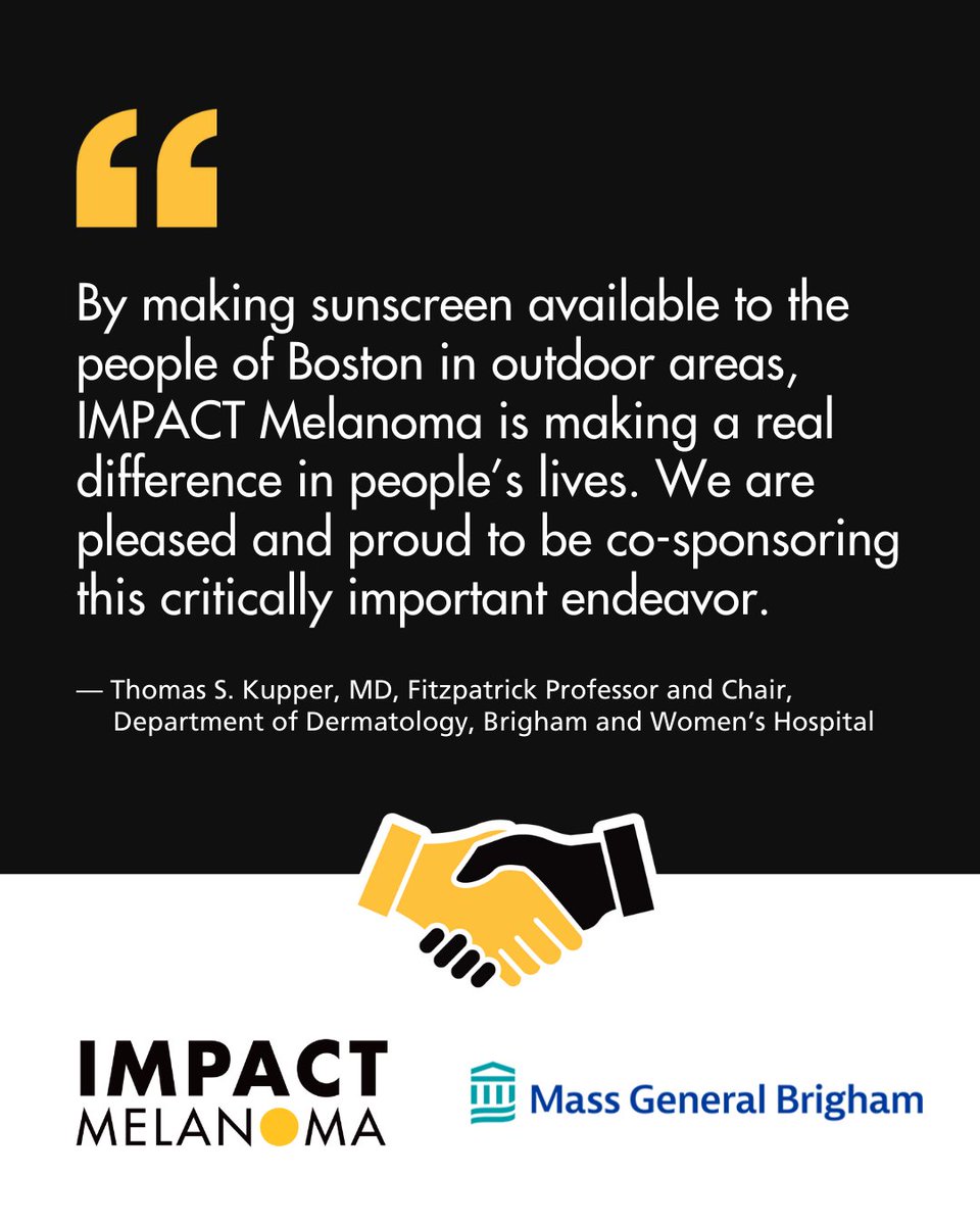 IMPACTMelanoma's tweet photo. Mass General Brigham partners with IMPACT Melanoma for a sustainable Sun Protection Program, offering free sunscreen and sun safety education. In 2023 alone, 39 dispensers provided 72k applications! Read more: https://t.co/WgwdEvnXXx
#PracticeSafeSkin #PartnersInPrevention https://t.co/DFJP7VPDrN