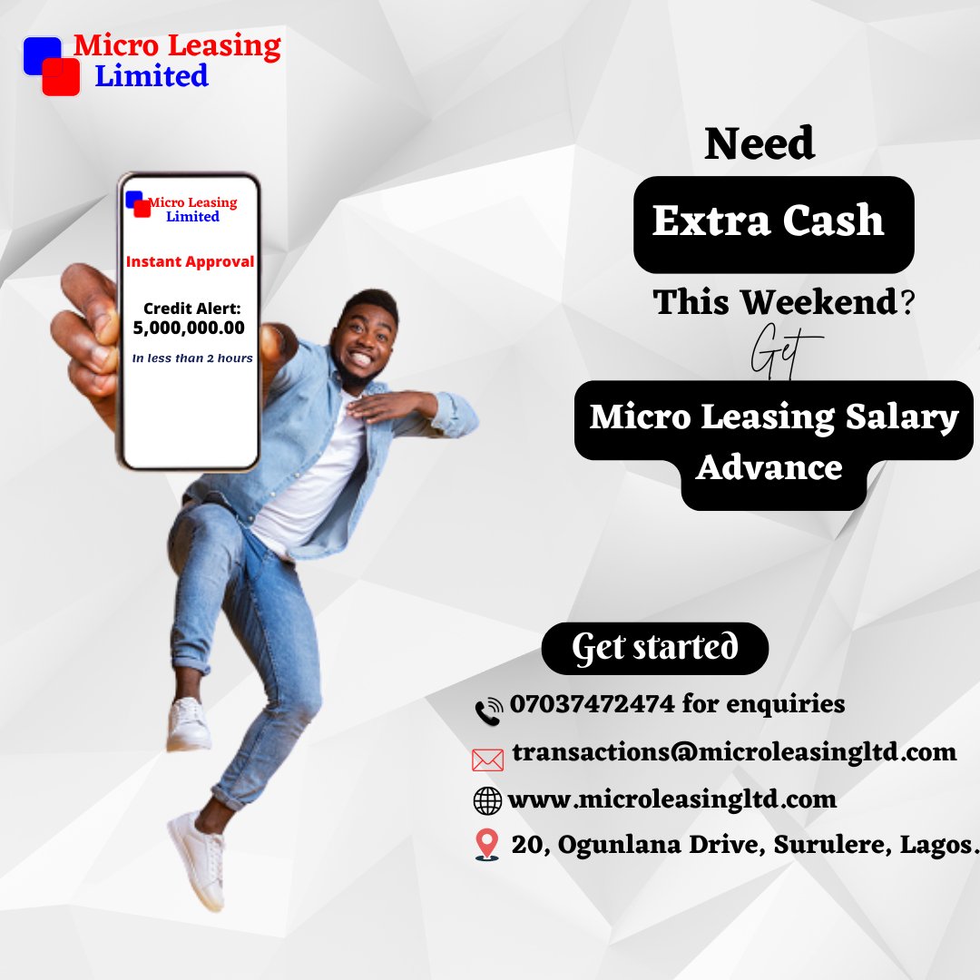 microleasingltd's tweet photo. Need Extra Cash? We gat you covered!

For all Salary Earners, we have got a slot for you. Dm us for yours. 

Available and Reliable always. 

#weekend #friday #nocashless #extracashtoday #extracash #microleasingltd #salaryearners #salaryadvanceloan #loan https://t.co/XGfnnJEz8x