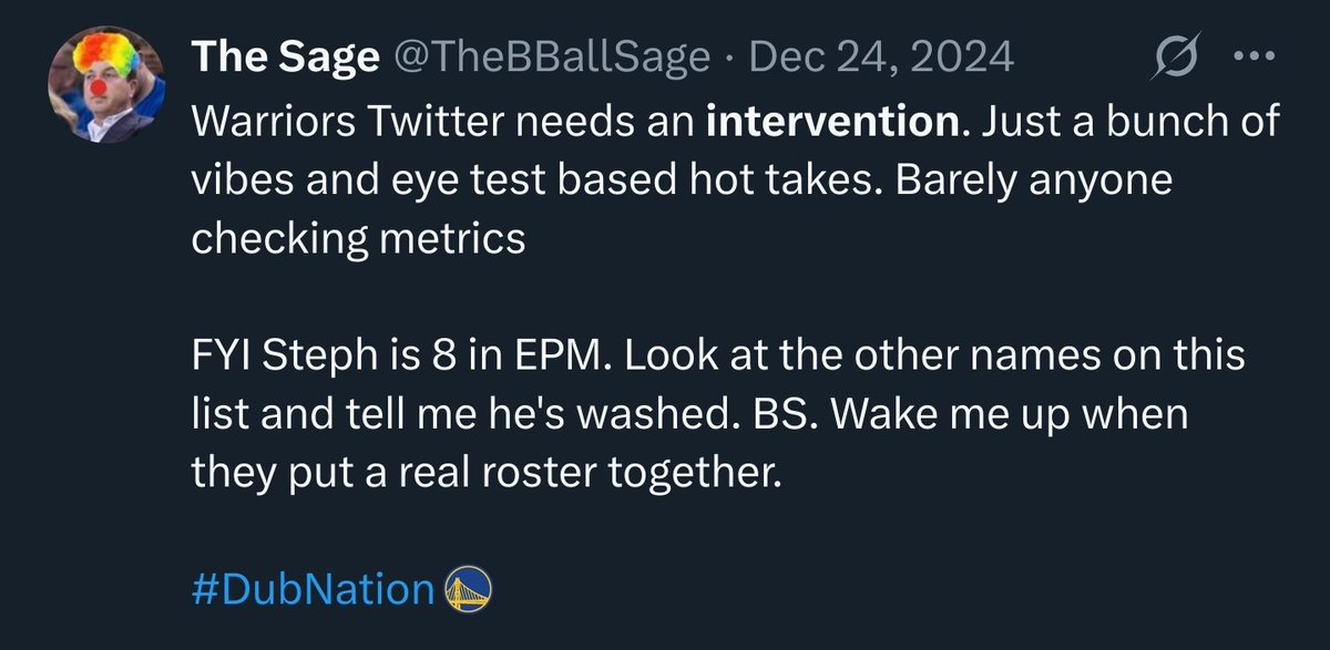 TheBBallSage's tweet photo. They are. 

I said Dray probably wasn't crazy from the jump. In fact, even *before* the Jimmy trade I believed we were still contenders. Just needed to get Steph some help.

Receipts!

#DubNation 
#StephBetter
#FiveAndItsOver https://t.co/fSL3vFBTb0