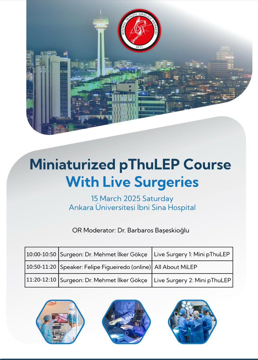 Mehmet Ilker Gökce (@migokce) on Twitter photo ❇️ Join us for the live mini ThuLEP surgery
❇️ We will perform the surgeries with:
⚡️Pulse Thulium YAG laser - Thulio <a href="/DornierMedTech/">Dornier MedTech</a>
⚡️MiLEP 22 Ch system - <a href="/FCAFigueiredo/">Felipe Figueiredo HoLEP 🇧🇷</a>
For live stream at 10:00 AM (GMT+3) 👇🏻
youtube.com/live/CbgzMZOSa…
<a href="/MIUD_DERNEGI/">Minimal İnvaziv Üroloji Derneği</a> <a href="/barbaroza/">Barbaros Baseskioglu</a> <a href="/ytanidir/">Yiloren Tanidir</a> ❇️ Join us for the live mini ThuLEP surgery
❇️ We will perform the surgeries with:
⚡️Pulse Thulium YAG laser - Thulio <a href="/DornierMedTech/">Dornier MedTech</a>
⚡️MiLEP 22 Ch system - <a href="/FCAFigueiredo/">Felipe Figueiredo HoLEP 🇧🇷</a>
For live stream at 10:00 AM (GMT+3) 👇🏻
youtube.com/live/CbgzMZOSa…
<a href="/MIUD_DERNEGI/">Minimal İnvaziv Üroloji Derneği</a> <a href="/barbaroza/">Barbaros Baseskioglu</a> <a href="/ytanidir/">Yiloren Tanidir</a>