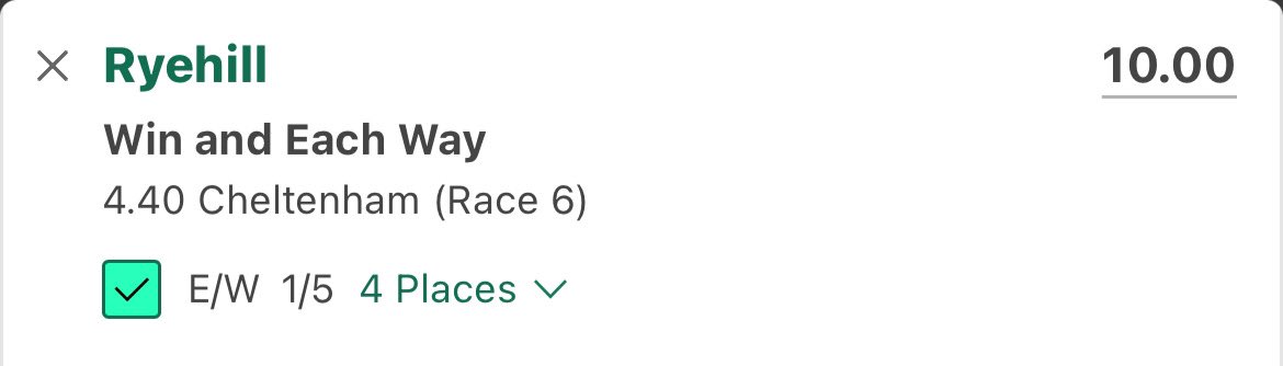 FREE PREMIUM BET ⭐️ 

Cheltenham 16:40 - Ryehill @ 10.00 (E/W)

Bet365 - 4 Places 

Like if you’re on! ❤️