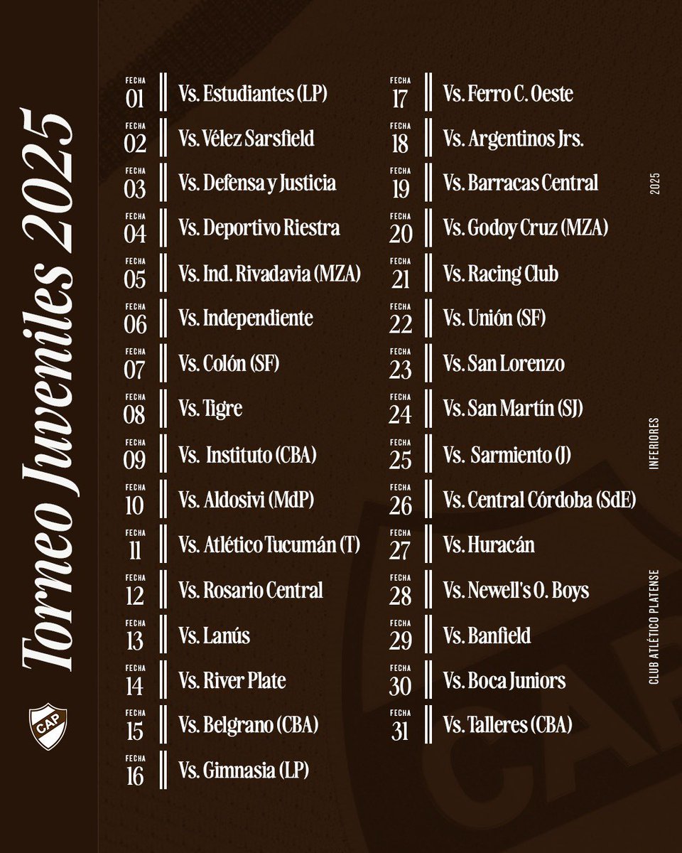 inferiorescap's tweet image. #JuvenilesLPF | 𝐓𝐞𝐦𝐩𝐨𝐫𝐚𝐝𝐚 𝐩𝐫𝐨𝐠𝐫𝐚𝐦𝐚𝐝𝐚 🤩
➡️ Este es el calendario de las inferiores Calamares 🦑 durante el 2025.
#SiemprePlatense🤎