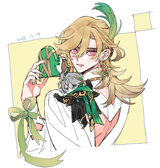 原神　アルハイゼン　カーヴェ　イラスト　ファンアート　原画 この2人すき🌱🌱🌱 #カーヴェ #アルハイゼン #kaveh #alhaitham