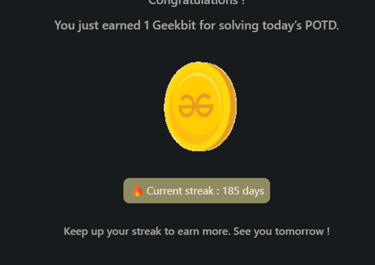 rishavkr206's tweet photo. Happy Holi!!!
Day 185✅
@geeksforgeeks
"GfG 160"-160 Days of Problem Solving (Day 120) #geekstreak2024 #gfg160
Problem = Coin Change (Count Ways)
#gfg #100daysofcodechallenge #dsa #CodingChallenge #probemSolving #100DaysOfCode #100dayschallenge #WorkHard https://t.co/U3C4mB8nwn