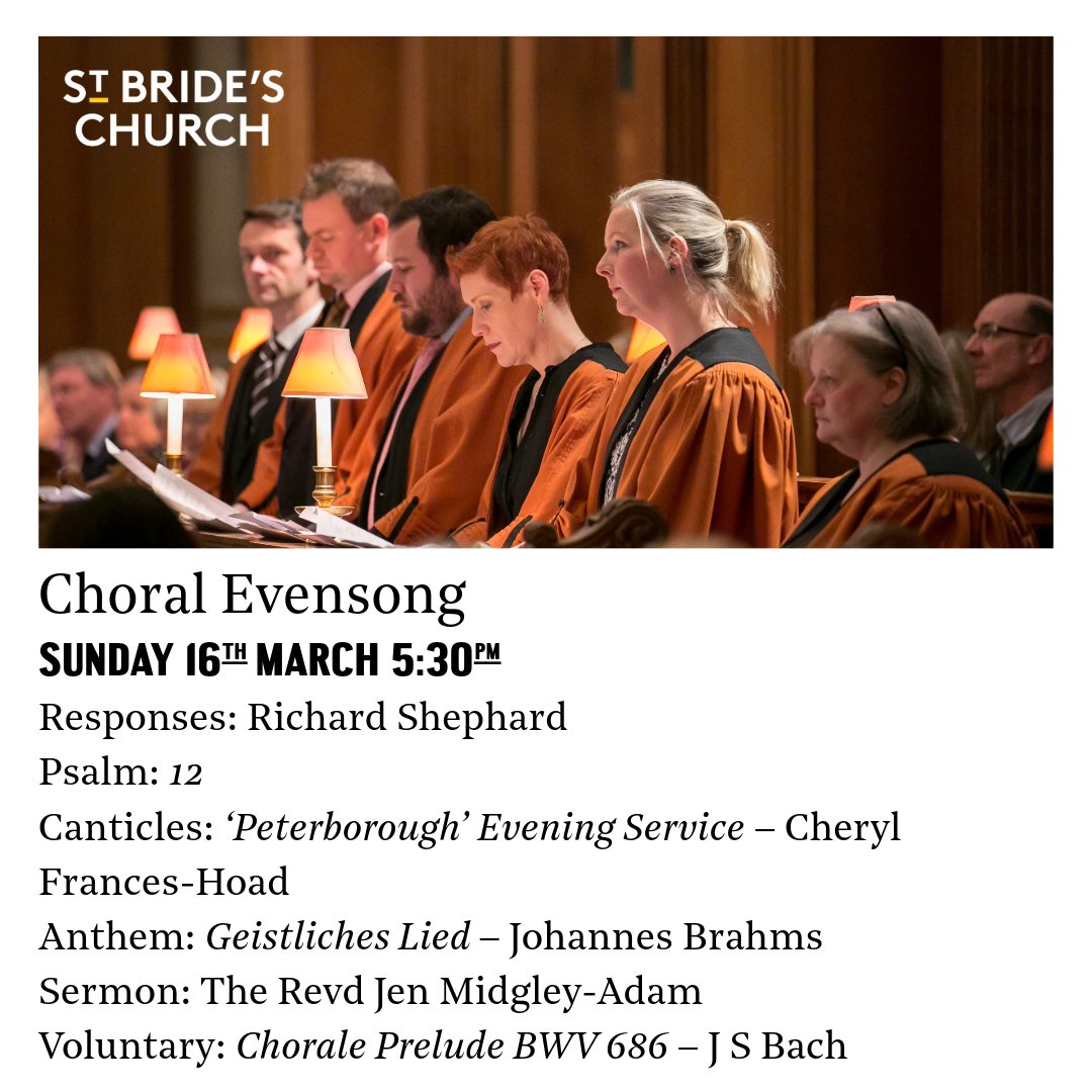 StBrides_Choir's tweet image. A first outing for @CherylHoad&apos;s Canticles this Sunday @stbrideschurch at #ChoralEvensong and we&apos;re looking forward to it!

Plus an exquisite anthem by Brahms.