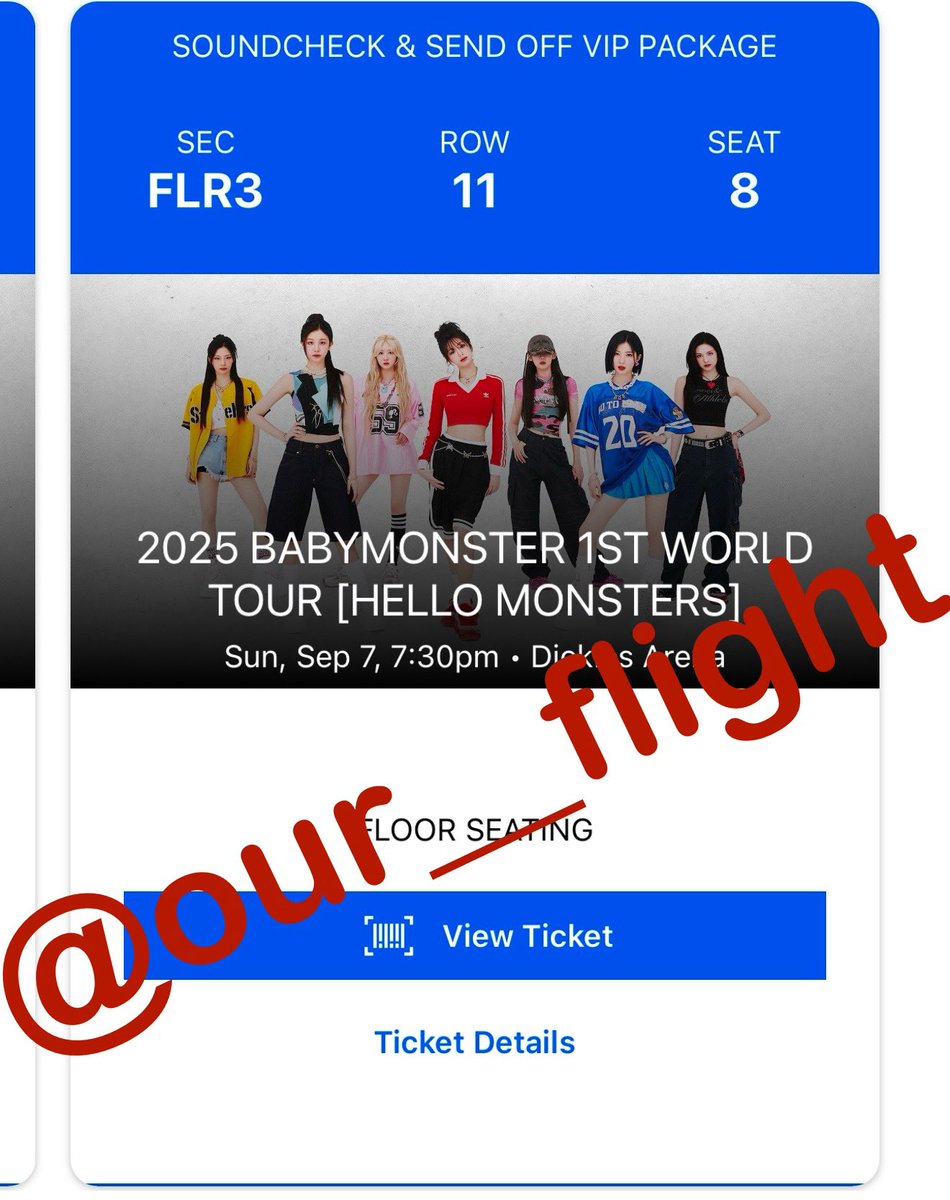 our__flight's tweet photo. wts two vip soundcheck &amp; sendoff tickets for babymonster’s show in fort worth on september 7th! 

i can sell them for face value ($964 for both or $482 for one). price is negotiable to go below face value. 

please dm me if you’re interested! https://t.co/zoMmZ8z0yM