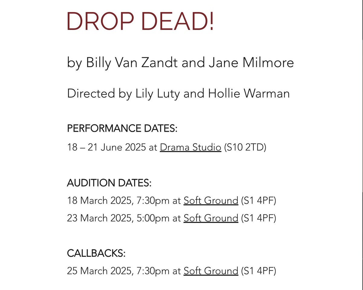 thecompanyshef's tweet image. ✨AUDITIONS ANNOUNCEMENT✨

These two delightful individuals might look frightening, but we promise they’re just eager to direct our summer production, Drop Dead!

Check out the auditions page on our website for more info: thecompanysheffield.co.uk/auditions

#auditions #sheffield #amdram