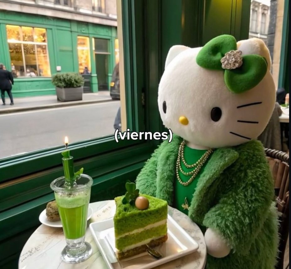 astrally_co's tweet photo. comparto la hello kitty it girl cósmica, prospera, abundante, conectada con la divinidad del color verde, pure money vibes, la opulencia, día de venus 💰🍀✨🎀💚. https://t.co/gvvAaVZwPF