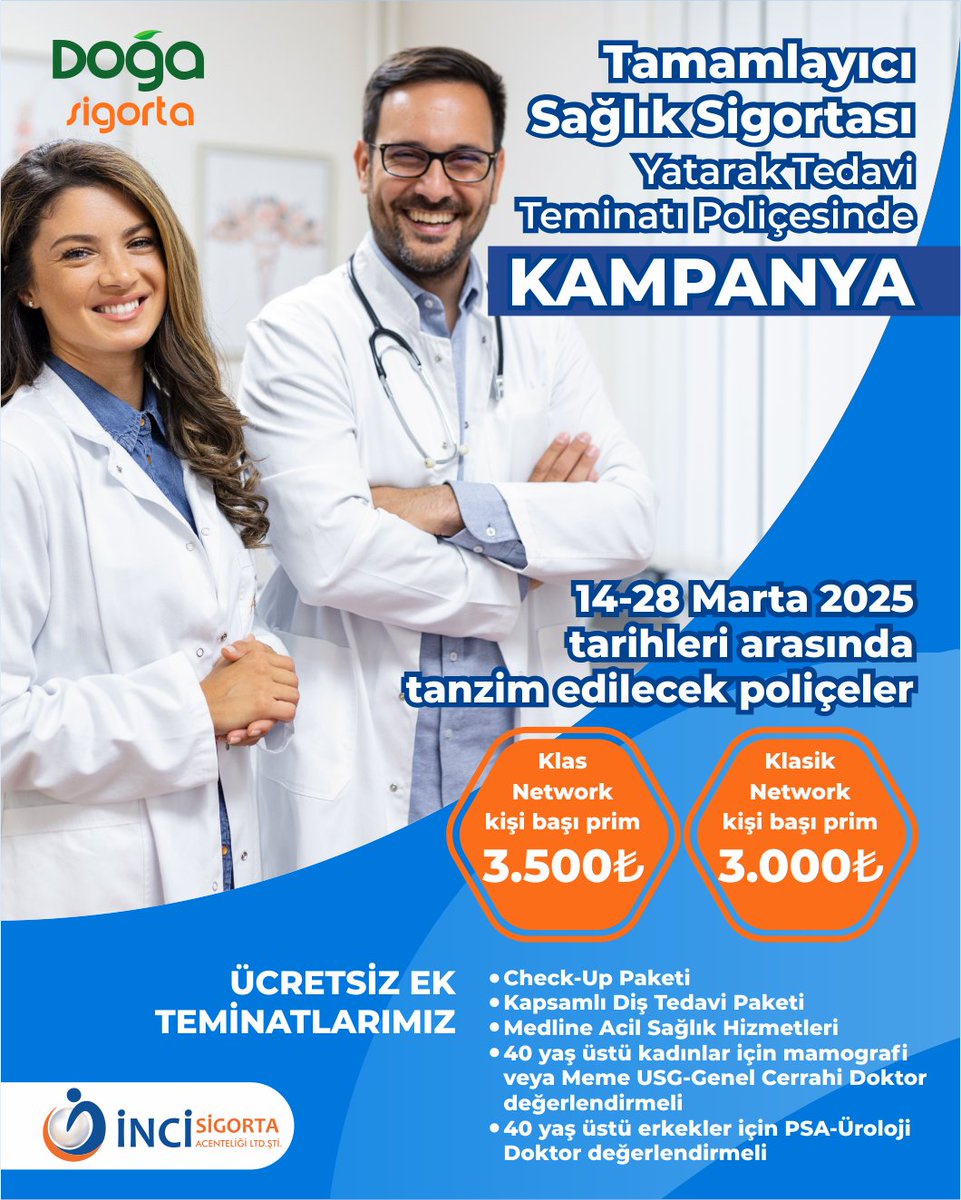 Tamamlayıcı Sağlık Sigortası
Yatarak Tedavi Teminatı Poliçesinde KAMPANYA

BU FIRSATI KAÇIRMAYIN

0232 425 48 13
🌍 incisigorta.com
#İnciSigorta #doktor #doğasigorta #tamamlayıcısağlık #sağlıksigortası #sağlık #tıpbayramı #14mart #hemşire #tedavi #muayene #kanser #acil