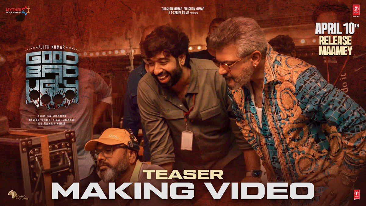 mynameisraahul's tweet photo. Here is #GoodBadUglyTeaser BTS maamey 🔥

🔗 https://t.co/SzszoI6iFg

First single #OGSambavam from March 18th 💥

An @adhikravi sambavam 🔥

#Ajithkumar sir @mythriofficial @tseries @gvprakash brother @sureshchandraa sir @trishtrashers mam @AbinandhanR @editorvijay @tseriessouth @donechannel1

#GoodBadUglyFromApril10 💥