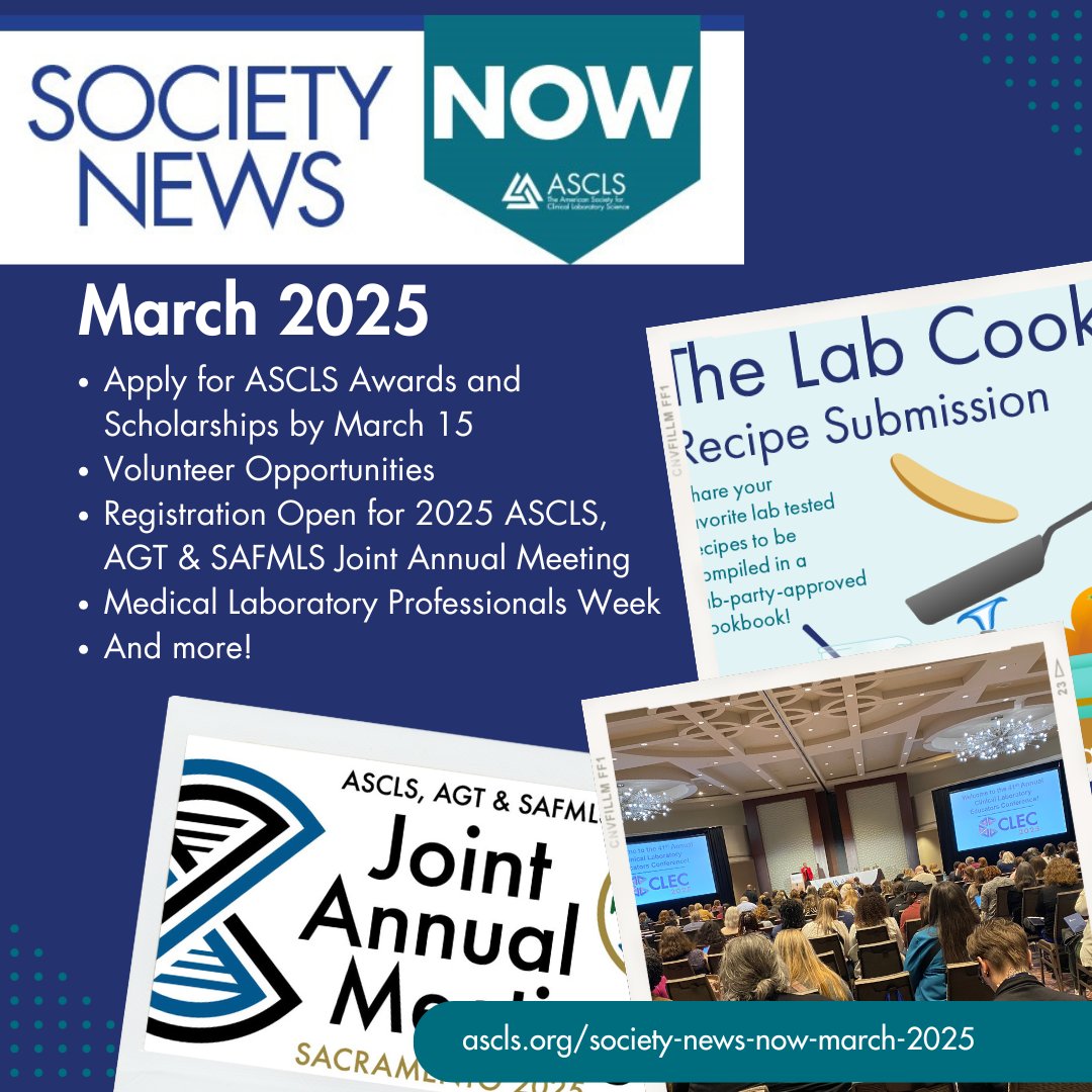 ASCLS's tweet photo. Check out the latest news from ASCLS:
➡ Apply for ASCLS Awards by tomorrow, March 15!
➡ Research grant opportunities
➡ Volunteer for committees and forums
➡ Register early for the 2025 #LabJAM
➡ Plans for #LabWeek
➡ And more!
https://t.co/VnuzsKnR3Q
#IamASCLS #Lab4Life https://t.co/1XbRiOWsjF