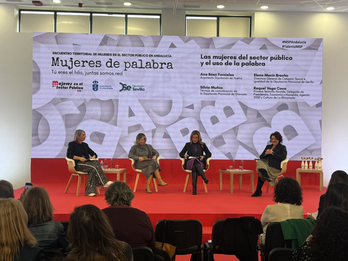Mujeres en el Sector Público (@mujeressp) on Twitter photo Toca el turno a Ana Baez, Silvia Muñoz y Elena Marín. Modera la mesa Raquel Vega. #MSPAndalucia #TalentoMSP
Las Mujeres del Sector Público y el uso de la palabra.
<a href="/AnaBaezF/">Ana Báez</a> <a href="/Silviamupe/">Silvia Muñoz Pérez</a> <a href="/DIPUSEVI/">Diputación de Sevilla</a> <a href="/RaquelVegaC/">Raquel Vega</a> <a href="/LaRinconada_Web/">La Rinconada Web</a> Toca el turno a Ana Baez, Silvia Muñoz y Elena Marín. Modera la mesa Raquel Vega. #MSPAndalucia #TalentoMSP
Las Mujeres del Sector Público y el uso de la palabra.
<a href="/AnaBaezF/">Ana Báez</a> <a href="/Silviamupe/">Silvia Muñoz Pérez</a> <a href="/DIPUSEVI/">Diputación de Sevilla</a> <a href="/RaquelVegaC/">Raquel Vega</a> <a href="/LaRinconada_Web/">La Rinconada Web</a>