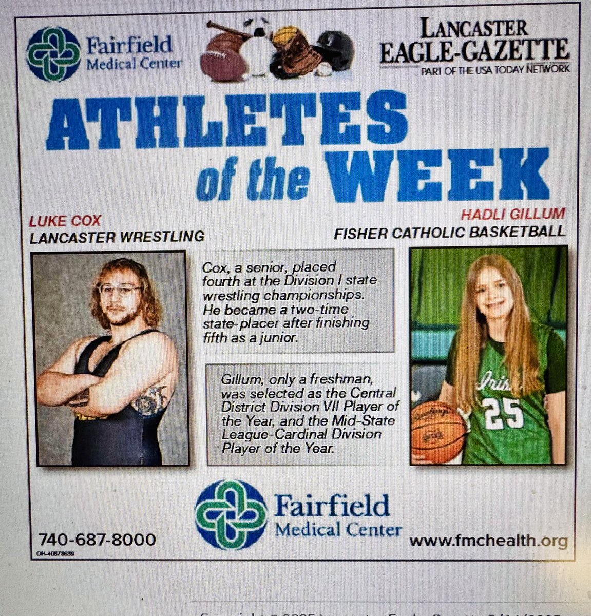 Thomas Wilson (@twil2323) on Twitter photo Eagle-Gazette Athletes of the Week: Lancaster’s Luke Cox and Fisher Catholic’s Hadli Gillum. <a href="/lancastergales/">LancasterGales</a> <a href="/HadliG25/">Hadli Gillum</a> <a href="/girls_fisher/">Fisher Catholic Girls Basketball</a> Eagle-Gazette Athletes of the Week: Lancaster’s Luke Cox and Fisher Catholic’s Hadli Gillum. <a href="/lancastergales/">LancasterGales</a> <a href="/HadliG25/">Hadli Gillum</a> <a href="/girls_fisher/">Fisher Catholic Girls Basketball</a>