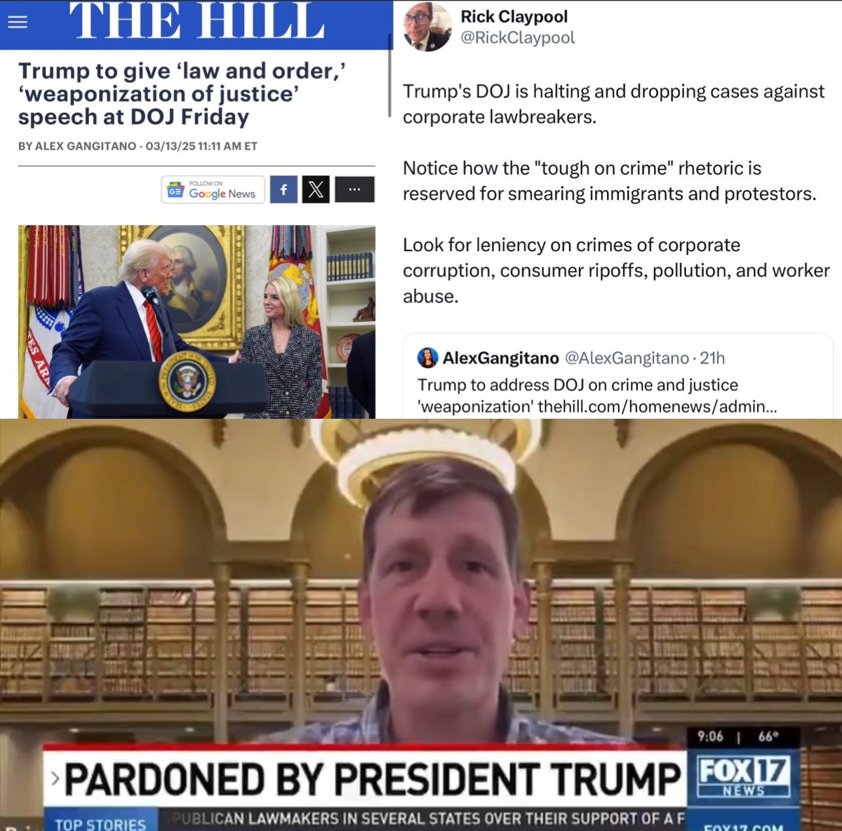 Trump giving a “law and order” speech hours after pardoning Senator Brian Kelsey as he lets corporate lawbreakers run wild is especially rich. 

He means “law and order… unless you pledge fealty to me, then you’re good.”

This is like Putin giving a pro-democracy speech.