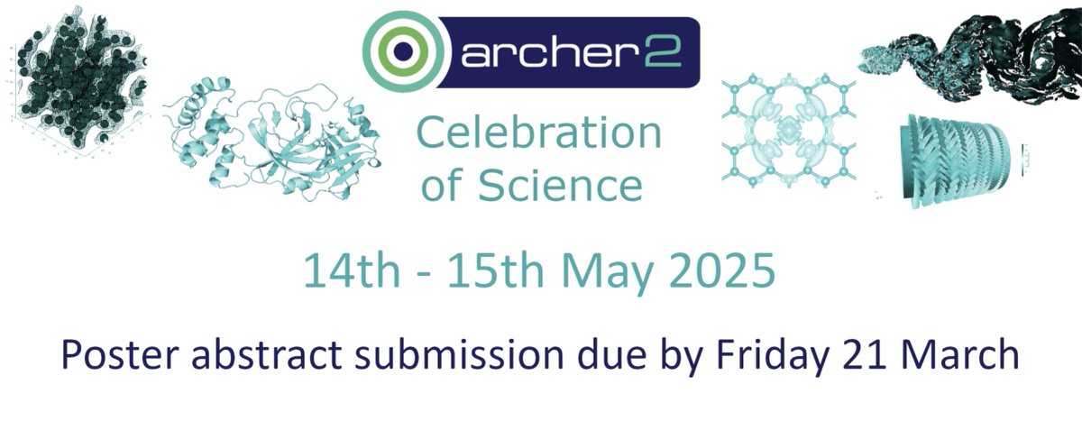 Poster abstract submissions to the @ARCHER2 Celebration of Science 2025 must be made by *Friday 21 March*. They should demonstrate work on ARCHER2, and focus on the science outcomes and impact achieved. 
edin.ac/3CeviQ3