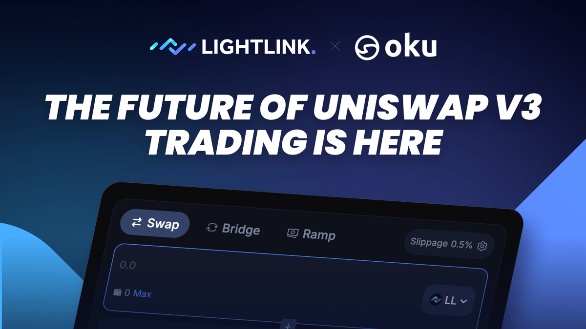LightLinkChain's tweet photo. 1/2  @okutrade is LIVE on LightLink Mainnet, bringing deep liquidity, pro-grade execution, and 0% platform fees to Uniswap v3 traders

Swaps just got smoother, smarter, and cheaper

How? Find out here 👇
https://t.co/E5u10nuPEy https://t.co/7w2TTlwB4y
