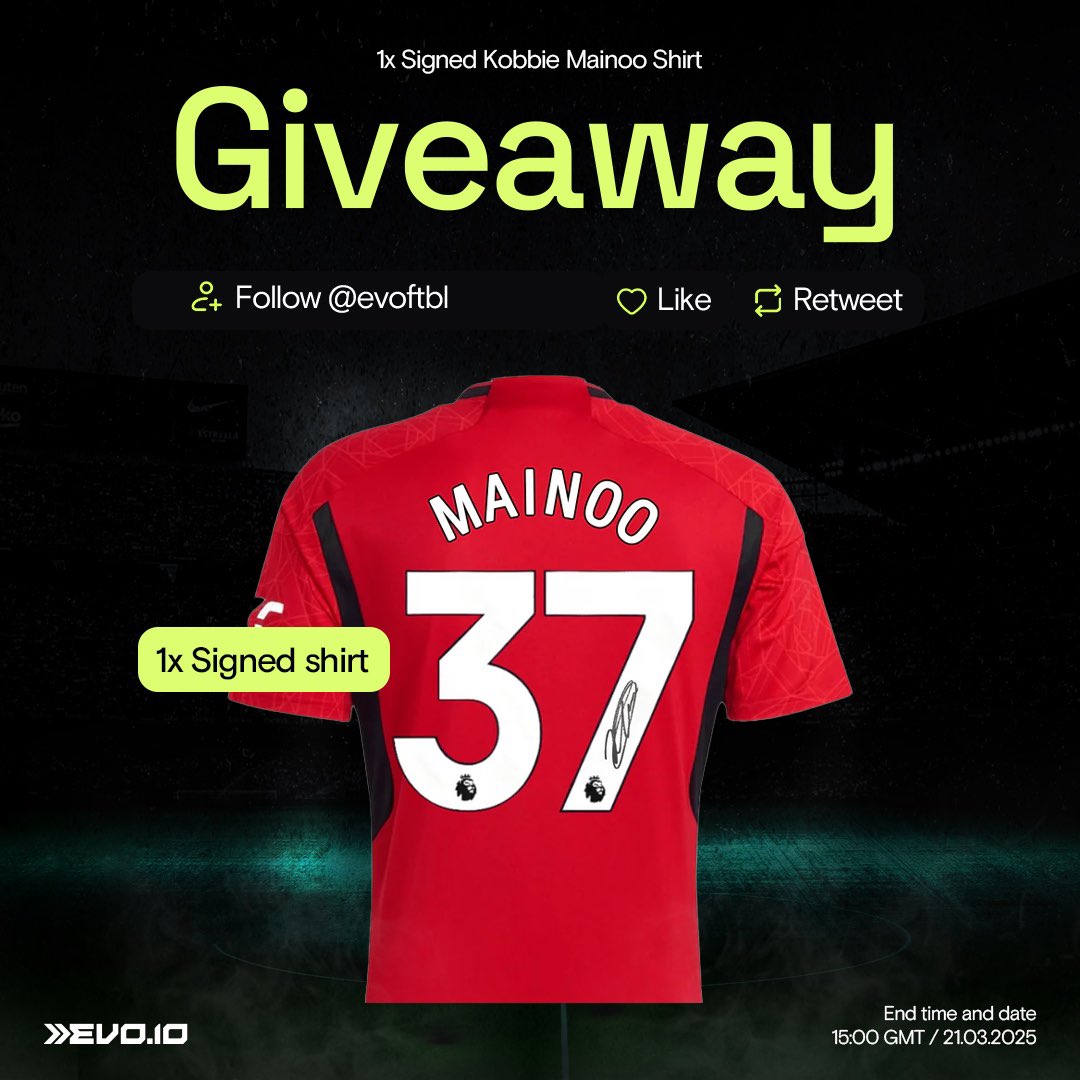 KOBBIE MAINOO SIGNED SHIRT GIVEAWAY 🔴

We have teamed up with @EvoFtbl to give away👇

👕  x1 Signed Kobbie Mainoo shirt

To Enter:
🔁 Like &amp; Repost this post
✅ Follow @EvoFtbl