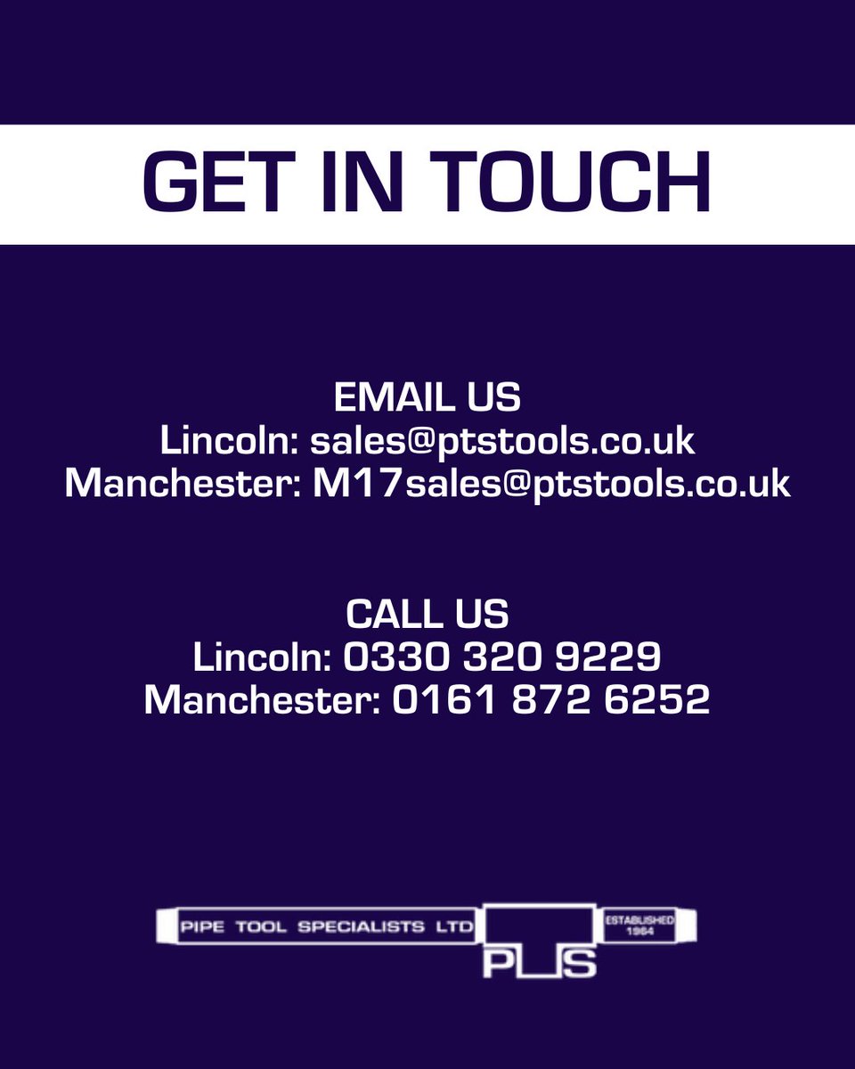 PTS_Tools's tweet image. Need expert advice, product inquiries, or support? Our team is here to help!

📩 Email us:
Lincoln: sales@ptstools.co.uk
Manchester: M17sales@ptstools.co.uk

📞 Call us:
Lincoln: 0330 320 9229
Manchester: 0161 872 6252

#PipeToolSpecialists #PTS #ExpertSupport #TrustedTools