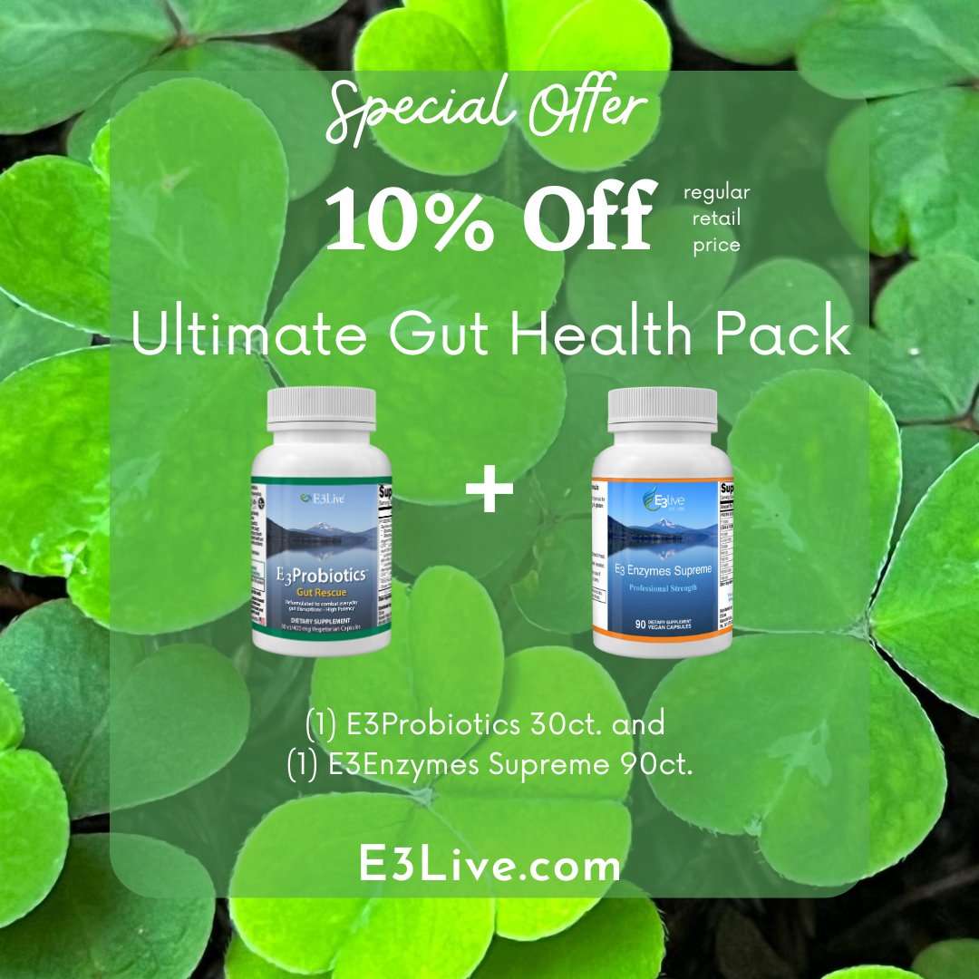 💚10% Off - Ultimate Gut Health Pack💚⁠
✔️1 E3 Enzymes Supreme 90ct⁠
✔️1 E3 Probiotics 30ct⁠
⁠
#e3live #probiotics #enzymes #guthealth #gutbrainconnection #healthyliving