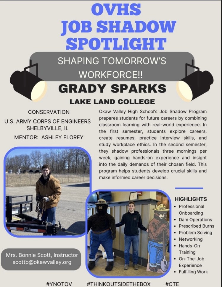Grady Sparks is getting a great job shadow experience with the Army Corps of Engineers. #YNotOV