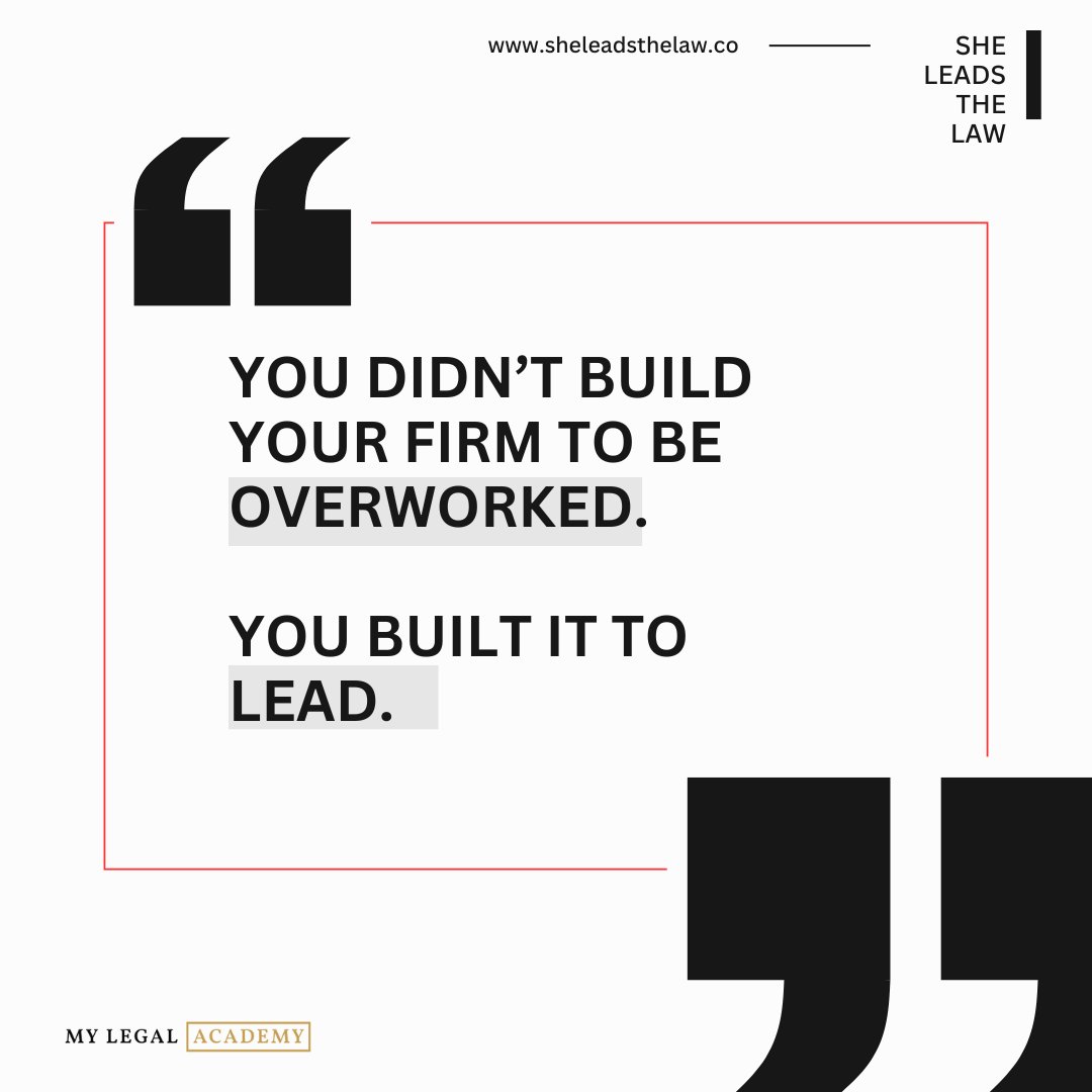 bridgitnorris's tweet photo. Are you:
Drowning in client work
Handling every little decision
Feeling like your firm runs YOU

You’re stuck in lawyer mode instead of CEO mode.

Stop practicing &amp; start leading
1. Hire &amp; delegate with confidence
2. Set boundaries like a BOSS
3. Run your firm like a true CEO https://t.co/temf3n9sWm