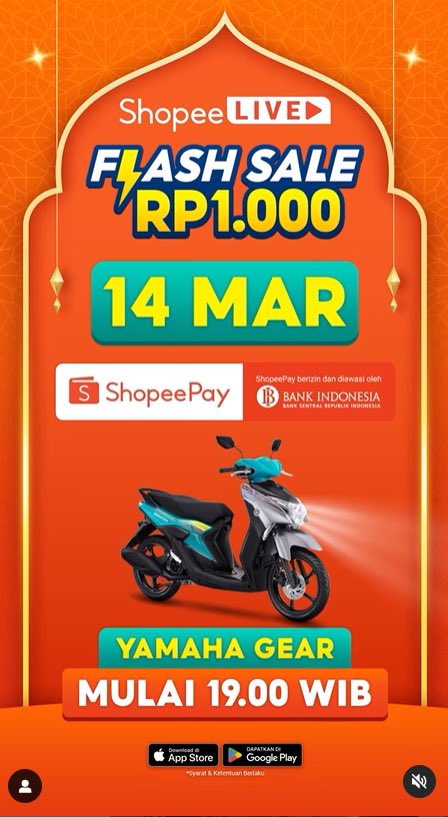 Keren nih Flash Sale Yamaha Gear seharga SERIBU RUPIAH (RP1.000) jangan sampai kelewatan nih
#MotorRP1000diShopeeLive shope.ee/8KIOVygmNU