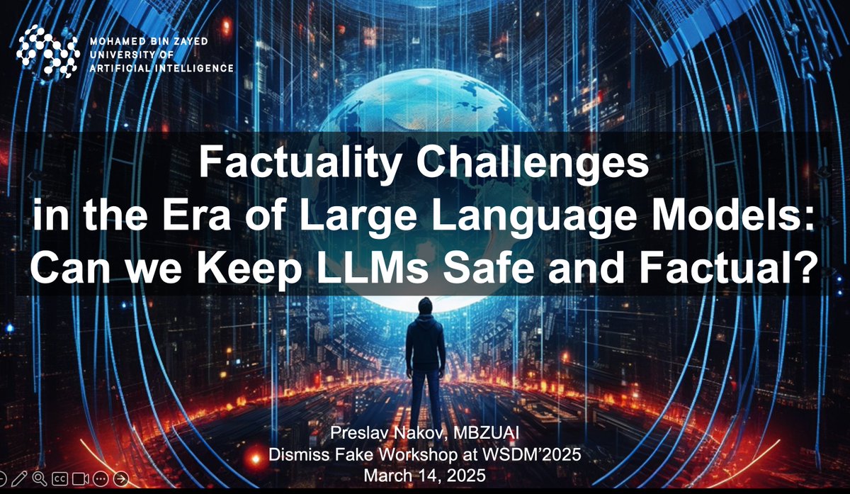 Giving a keynote talk at the DISMISS-FAKE Workshop on Generative AI for Disinformation and Misinformation Detection at WSDM 2025 #fakenews #disinformation #NLProc #LLMs sites.google.com/view/dismiss-f…