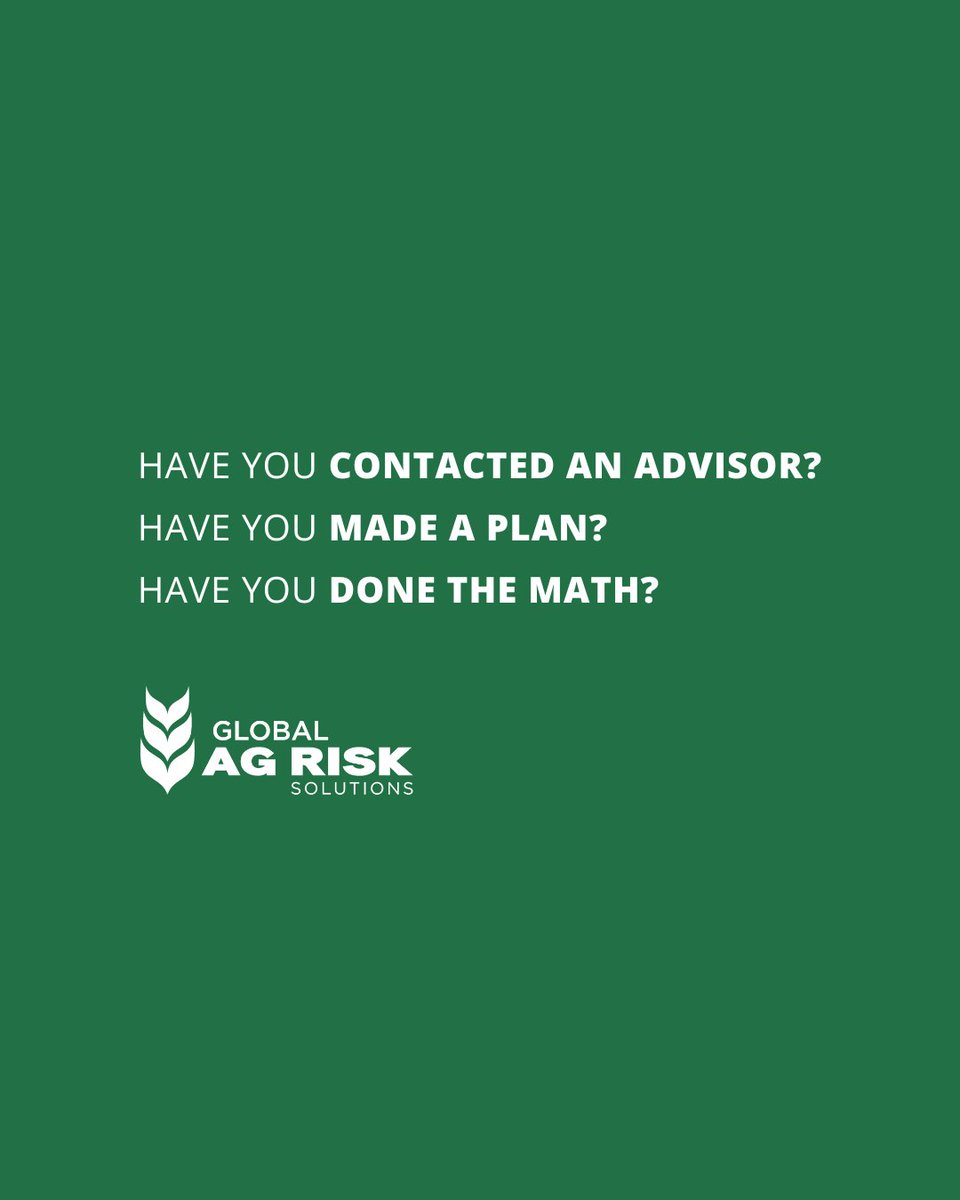 GlobalAgRisk's tweet image. Well...have you? That's the question we're asking as you head into the 2025 growing season. Contact an advisor, do the math, and protect your farm’s margins with coverage tailored to fit your farm.
#CropInsurance #MarginProtection #GARS #PlanAhead