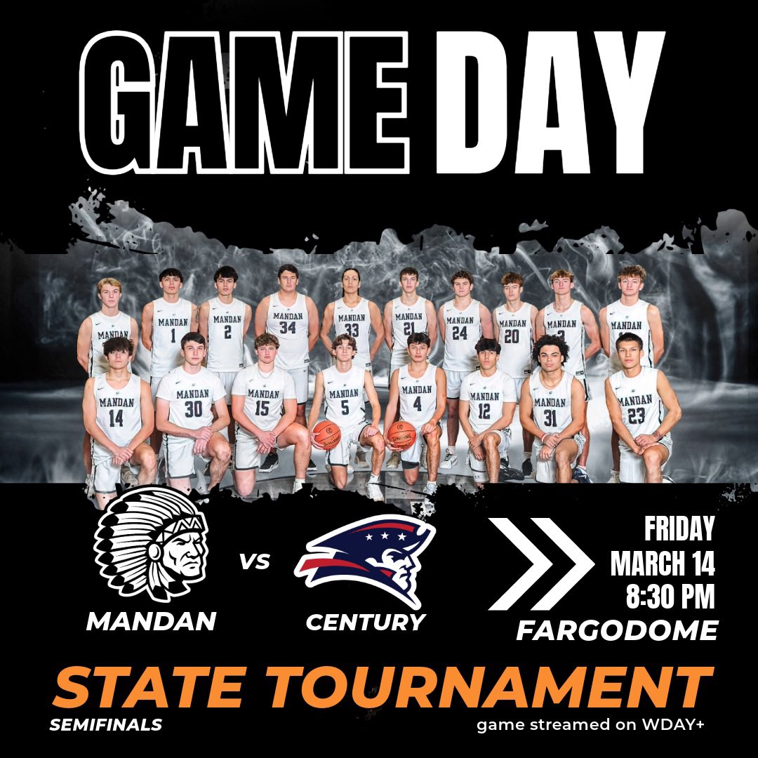 🏀STATE AA SEMIFINAL GAMEDAY🏀the⬛️BRAVES⬜️play their semifinal game against the Century Patriots, game time is 8:30. Game will be on WDAY/ABC and streamed on WDAY+  #GoBraves #OneVisionOneGoal