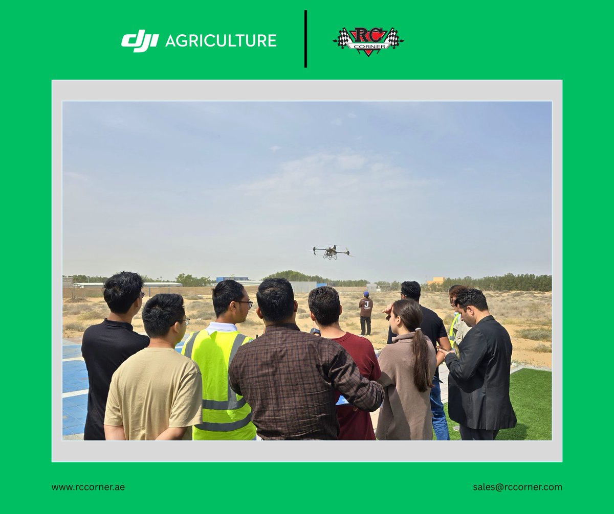 RCcorner's tweet photo. Transforming agriculture, one flight at a time! ✈️ Our UAE Roadshow with the DJI Agras T50 was a massive success. 
Ready to revolutionize your farm? 

Contact sales@rccorner.com, the DJI Agriculture Drone experts. 🌾

#AgriculturalTransformation #DJIAgrasT50 #SmartAgriculture https://t.co/1k9v1rPgNF