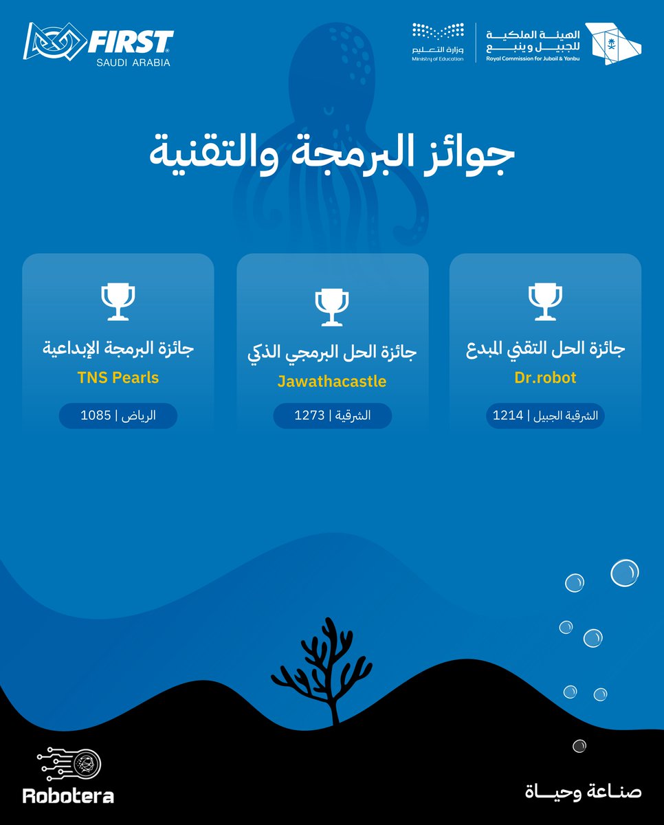 FIRST_1SAUDI's tweet photo. إنجازات مميزة في رحلة التحدي والإبداع!
ألف مبروك للفرق الفائزة في دوري #فيرست فئة الاستكشاف، ونتطلع لرؤية المزيد من الابتكارات في المستقبل.🎖️🎊
#FIRSTDIVE #FIRST_1SAUDI https://t.co/YCUqauUoHs