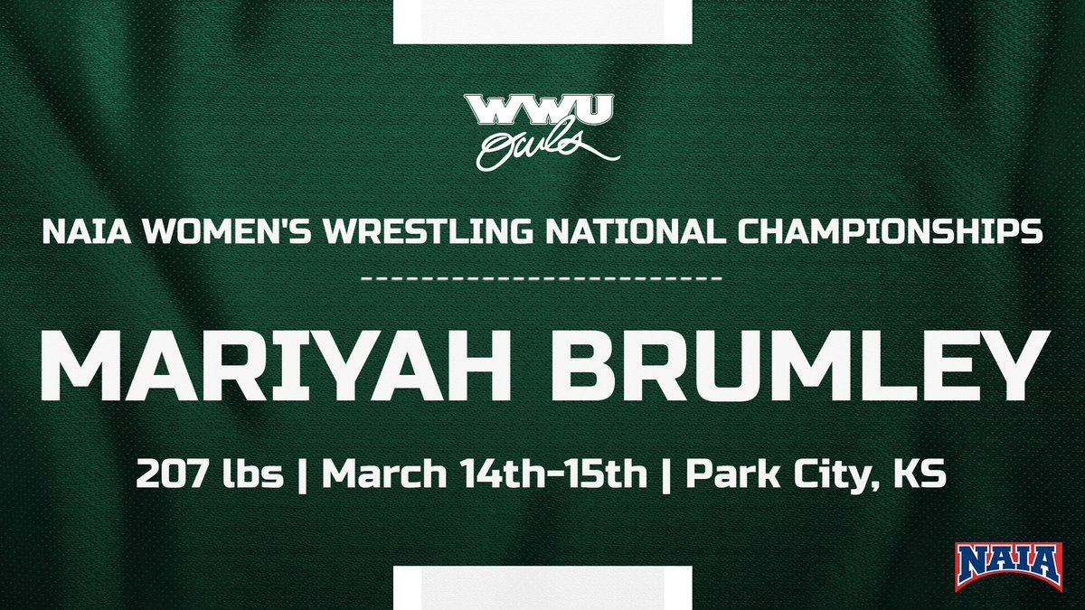 Mariyah Brumley takes the mat at the NAIA Women’s National Championships in Park City, Kansas, this morning around 11am. Mariyah is William Woods first ever Women’s qualifier in our 2nd year as a program. 
Go Owls!!
#TalonsUp