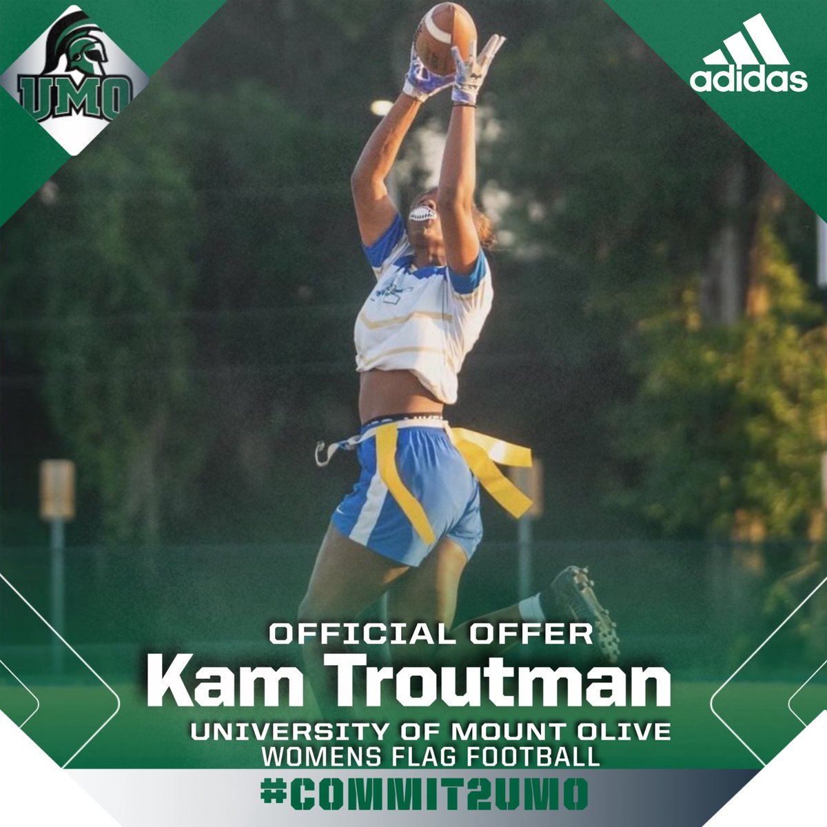 KamrynTroutman's tweet photo. Blessed to receive my first offer from the University of Mount Olive!  And a thank you to my coaches for making it possible.  
#flagfootball 

@CoachJamesUMO 
@mainlandFF @ethansimpson33 @TWall_214 https://t.co/f58GW5jSTz