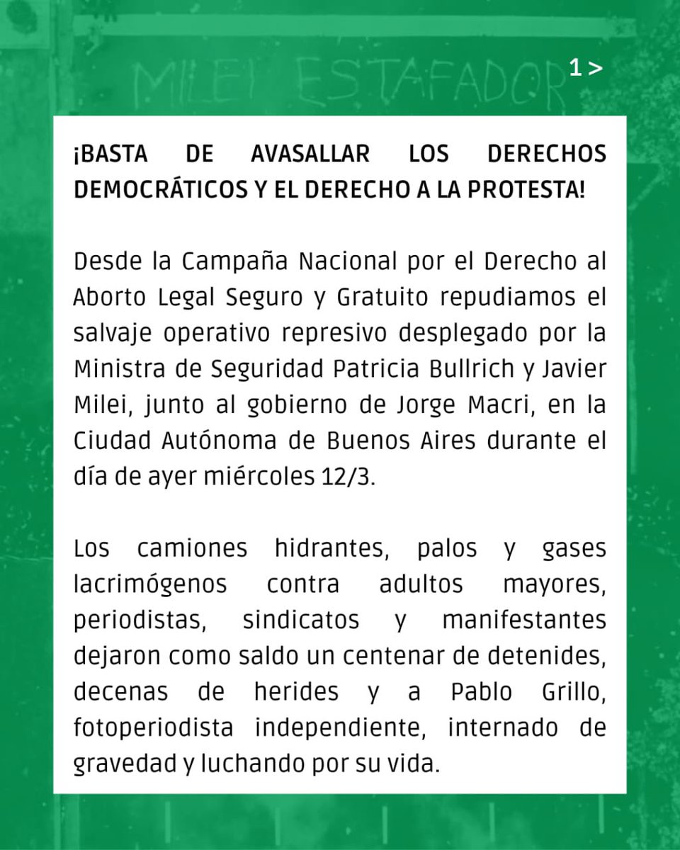 CampAbortoCABA's tweet photo. 📣 ¡Basta de represión! ¡Basta de avasallar los derechos democráticos y el derecho a la protesta! https://t.co/VpS2kZxmMb